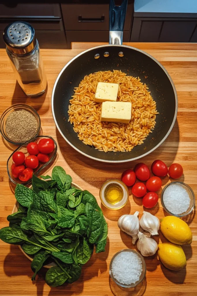 Harissa Halloumi Orzo in Skillet Ingredients